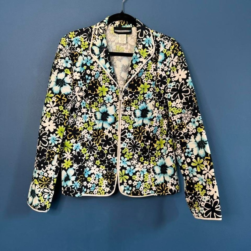 Y2K Blazer Jacket Women's Size‎ 14 Requirements Floral Blue Green Black Retro